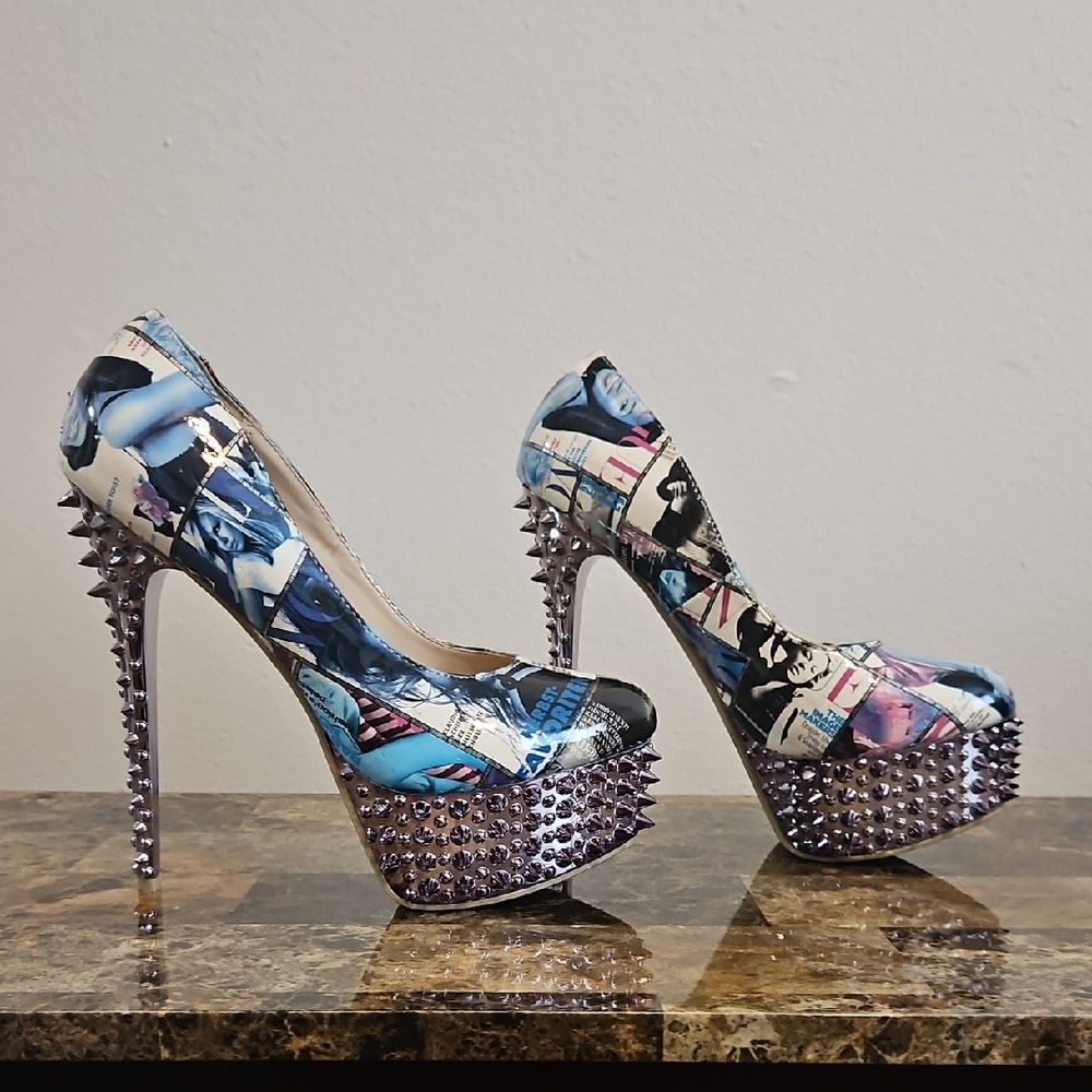 Studded Graphic Print Platform Heels